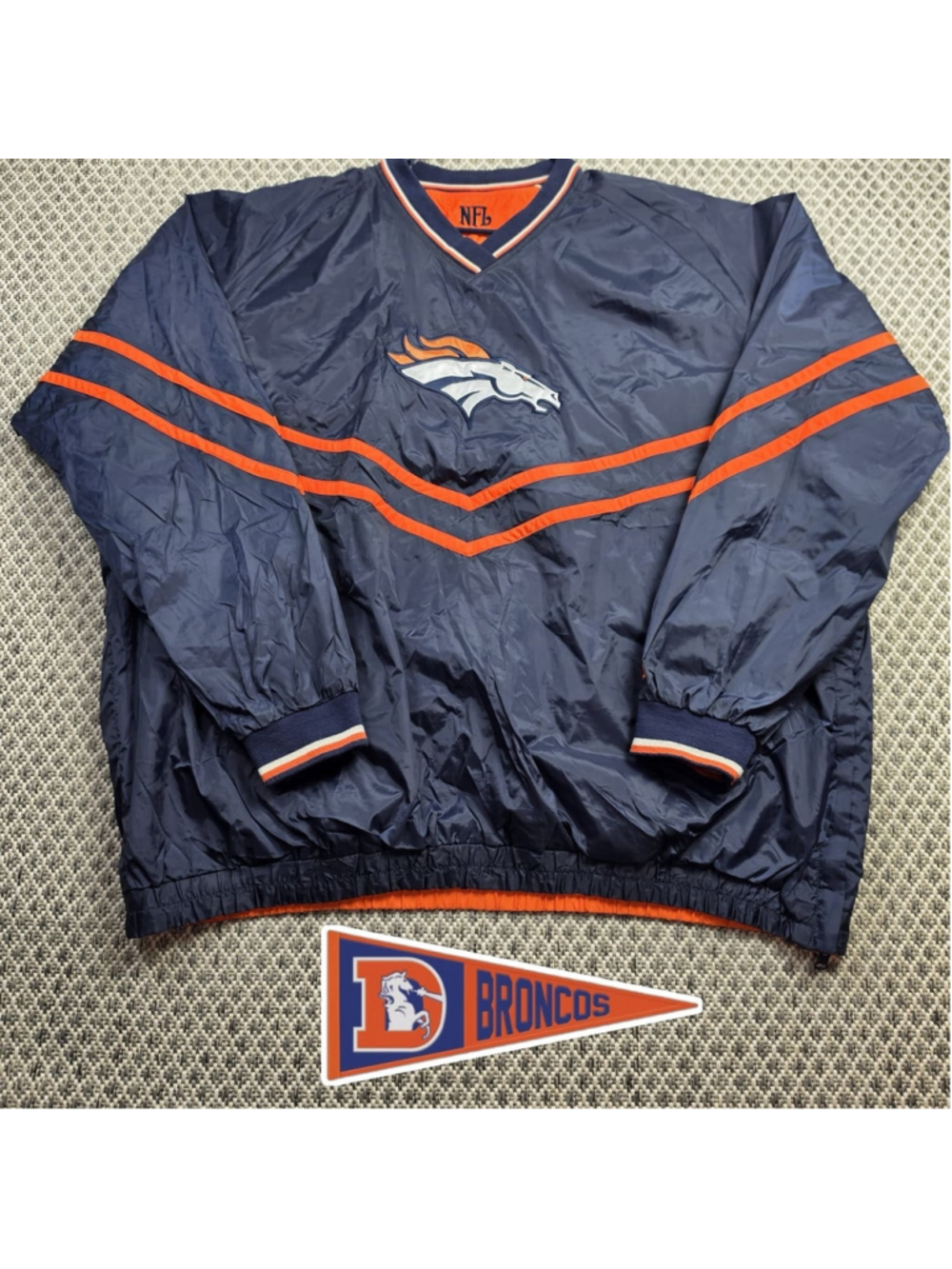Denver Broncos NFL Reversible Pullover Windbreaker Jacket Navy Orange Mens 3XL